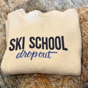 Cream Sweater with Ski School Drop Out Print by Aerie